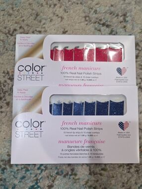 Color Street Red & Blue Glitter French Manicure Nail Strips